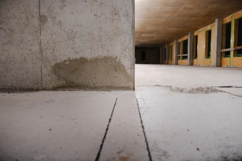 Gedruckte Linien an einer Betonstütze in Ennepetal