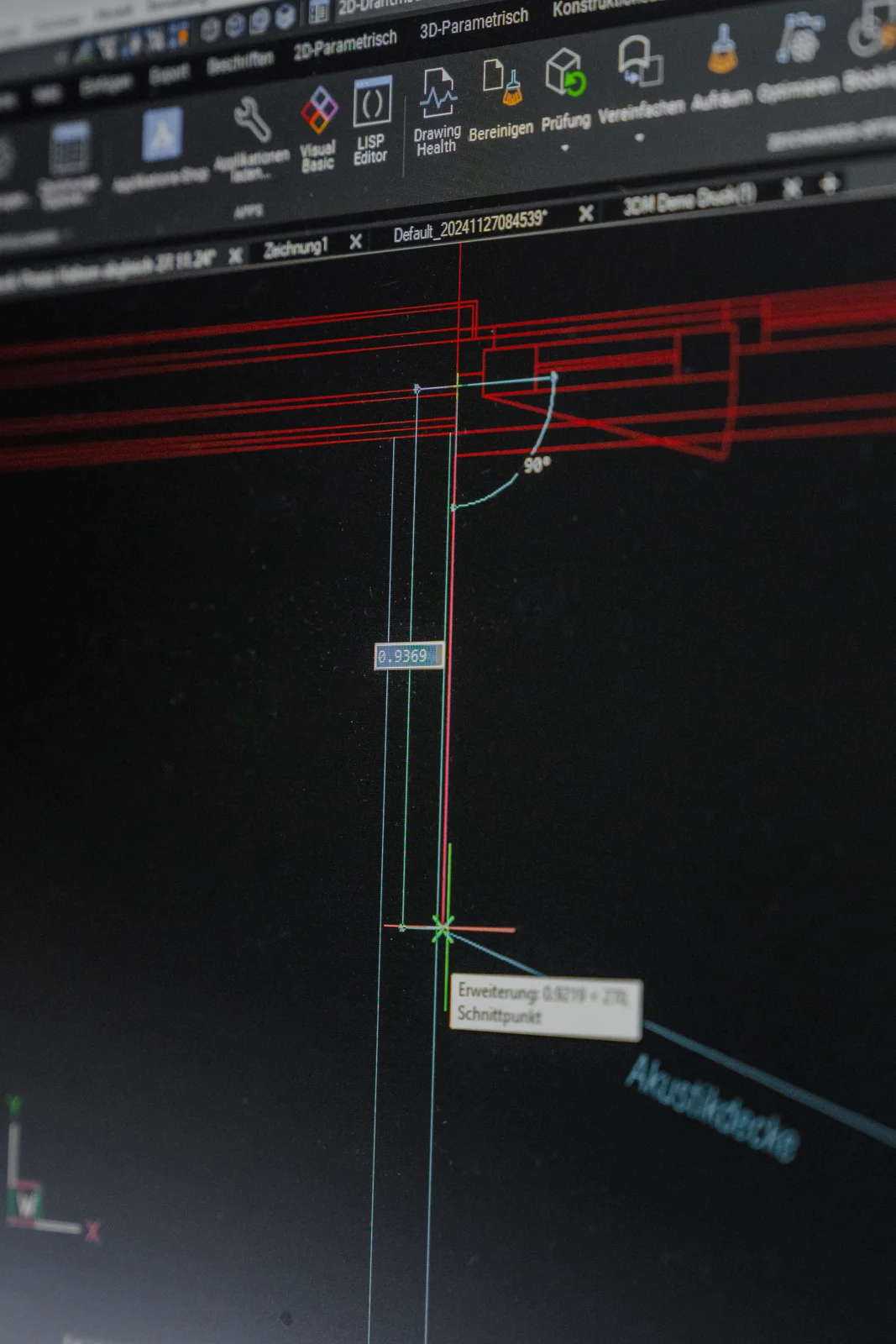 CAD-Plan mit Wandverlauf und Türöffnung für das Projekt in Haltern